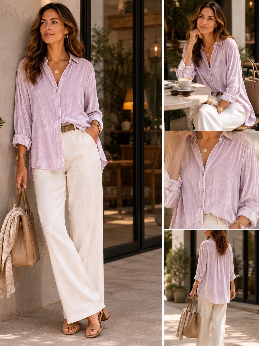 EILEEN FISHER PETITE MEDIUM Velvet SILK Blend Button Long Shirt Ceramic‎ F19VL1